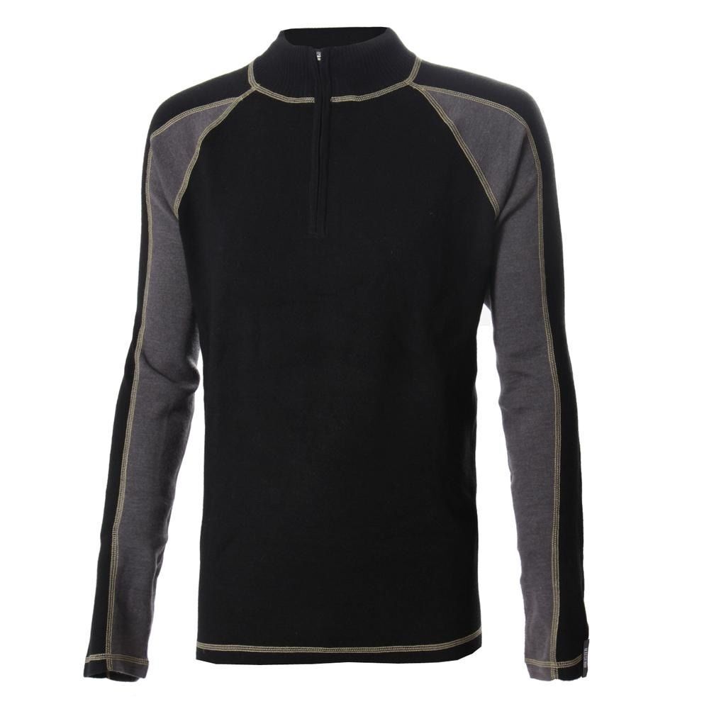 Meister Sweater Men's Black Gray Yellow Stitch 1/4 Zip Merino Wool Collection XL
